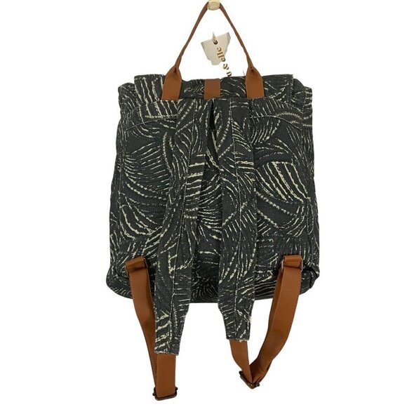 Lu & Elle Grey Paradise Palm Tropical Print Backpack Tote Bag Cotton & Leather - Picture 2 of 7